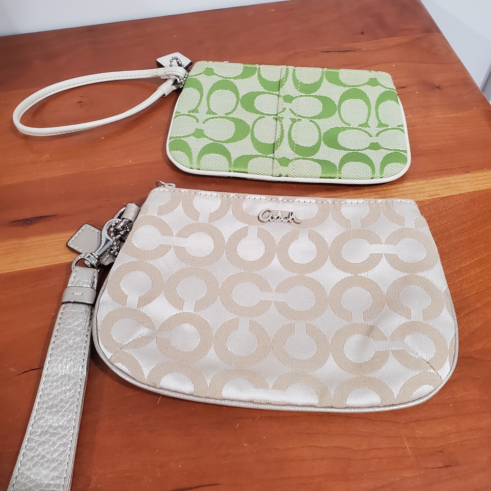 Coach Green and Tan Signature Wristlet Duo
